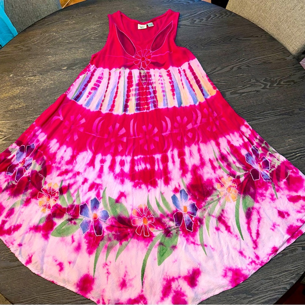 Venice Blue Floral Tie Dye Embroidered Beach Dress